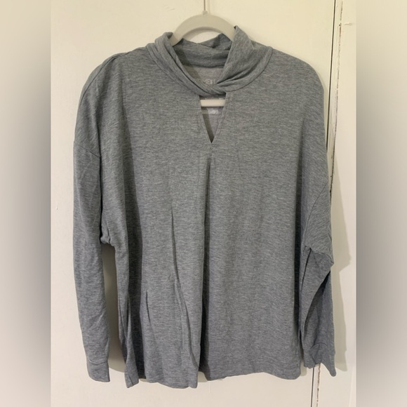 Gray Turtleneck Long Sleeve Top with Cutout - Picture 1 of 4